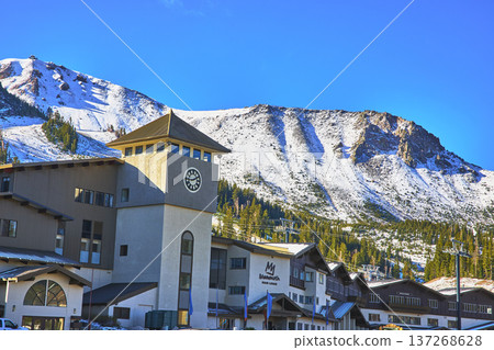 Mammoth Ski Area Main Lodge with Snowy Mountain and Blue Sky California Mammoth Ski Area Main Lodge with Snowy Mountain and Blue Sky California 137268628
