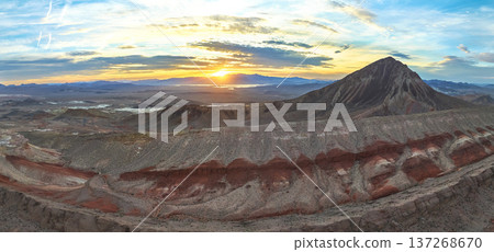 Aerial Lava Butte Sunrise Panorama Over Nevada Desert Mountain Landscape Aerial Lava Butte Sunrise Panorama Over Nevada Desert Mountain Landscape 137268670