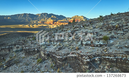 Aerial Golden Hour Desert Landscape Red Rock Canyon Mountains Nevada 137268673