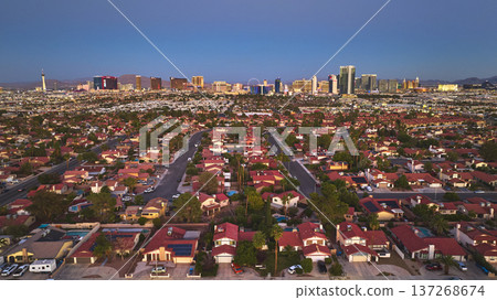 Aerial Las Vegas Strip Skyline Residential Neighborhoods Golden Hour Aerial Las Vegas Strip Skyline Residential Neighborhoods Golden Hour 137268674