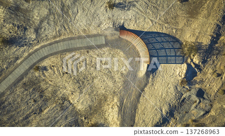 Aerial Bike Trail and Wooden Shelter Shadow in Desert Landscape Floyd Lamb Park Aerial Bike Trail and Wooden Shelter Shadow in Desert Landscape Floyd Lamb Park 137268963