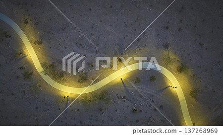Aerial Blue Hour Walking Path Lights in Nevada Desert Park Near Lone Mountain Aerial Blue Hour Walking Path Lights in Nevada Desert Park Near Lone Mountain 137268969