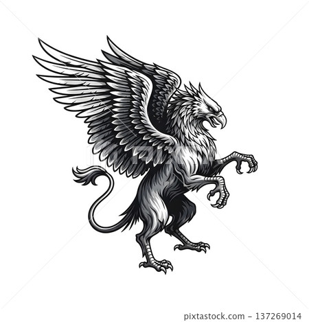 Majestic Mythical Griffin Creature Powerful Wings Ancient Heraldic Symbol 137269014