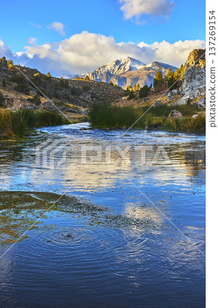Snow Capped Mountain River and Hot Spring Reflections in Eastern Sierra California Snow Capped Mountain River and Hot Spring Reflections in Eastern Sierra California 137269154