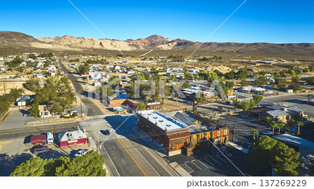 Aerial Beatty Nevada Small Town and Desert Landscape with Vintage Buildings Aerial Beatty Nevada Small Town and Desert Landscape with Vintage Buildings 137269229