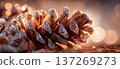Photorealistic Macro of Pinecone with Sparkling Frost in Warm Light 137269273