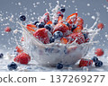 Dynamic Macro of Strawberries and Blueberries in Yogurt Splash 137269277