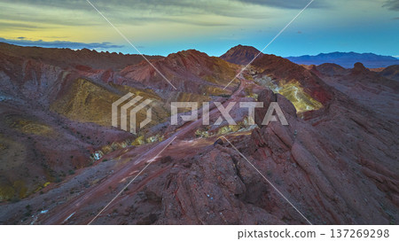 Aerial Lava Butte Red Rock Formations and Mojave Desert Landscape Nevada 137269298