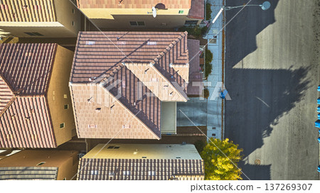 Aerial Residential Neighborhood Top Down View of Homes and Street in Las Vegas Aerial Residential Neighborhood Top Down View of Homes and Street in Las Vegas 137269307