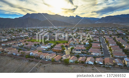Aerial Las Vegas Nevada Residential Neighborhood and Spring Mountain at Sunset Aerial Las Vegas Nevada Residential Neighborhood and Spring Mountain at Sunset 137269332