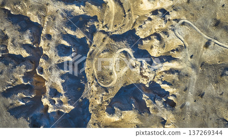 Aerial Winding Bike Trail and Desert Landscape Near Las Vegas Top Down 137269344