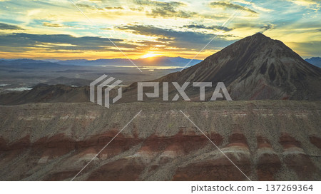 Aerial Sunrise Over Lava Butte and Desert Mountain Landscape in Nevada Aerial Sunrise Over Lava Butte and Desert Mountain Landscape in Nevada 137269364