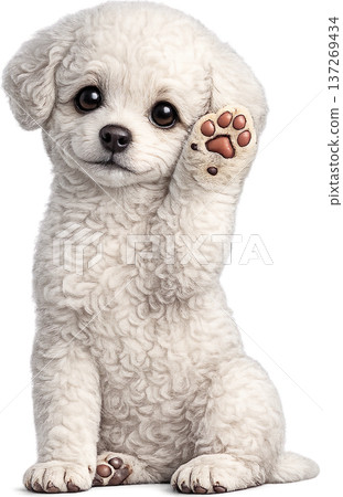 Waving Bichon Frise Puppy Cute Dog Illustration 137269434