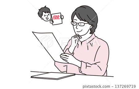 插圖素材：一位母親為孩子成績的提升而感到高興 137269719