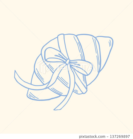 Minimalist hand drawn croissant with decorative bowtie in blue outline style. French bakery pastry vector clipart ideal for cafe menu, breakfast packaging and branding Minimalist hand drawn croissant with decorative bowtie in blue outline style. French bakery pastry vector clipart ideal for cafe menu, breakfast packaging and branding 137269897