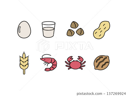 Food allergy labeling, allergen illustrations, marks, allergen icons 137269924