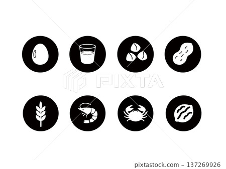 Food allergy labeling, allergen illustrations, marks, allergen icons 137269926