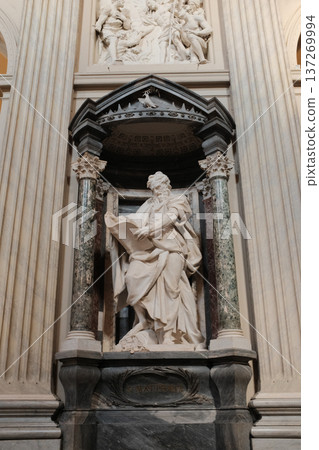 Archbasilica of Saint John Lateran Rome exterior facade and grand baroque interior with golden coffered ceiling vast nave marble statues side chapels ornate altar apse and dome Catholic basilica 137269994