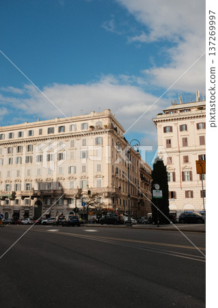 Street and piazza near Basilica of Saint Mary Major classic Roman buildings wide boulevard urban cityscape Rome Italy. High quality photo Street and piazza near Basilica of Saint Mary Major classic Roman buildings wide boulevard urban cityscape Rome Italy. High quality photo 137269997