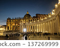 St Peters Basilica facade at night Vatican City Rome Christmas season lights. High quality photo 137269999
