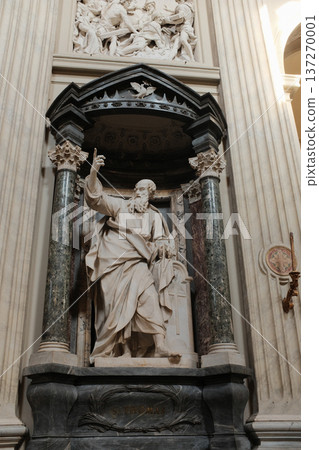Archbasilica of Saint John Lateran Rome exterior facade and grand baroque interior with golden coffered ceiling vast nave marble statues side chapels ornate altar apse and dome Catholic basilica 137270001