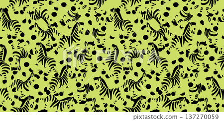 Cute zebra and polka dot green seamless pattern 137270059