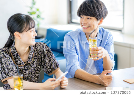 A man and a woman in a cafe A man and a woman in a cafe 137270095