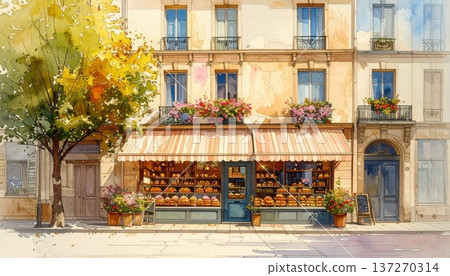 街角一家漂亮的烘焙店的照片 137270314