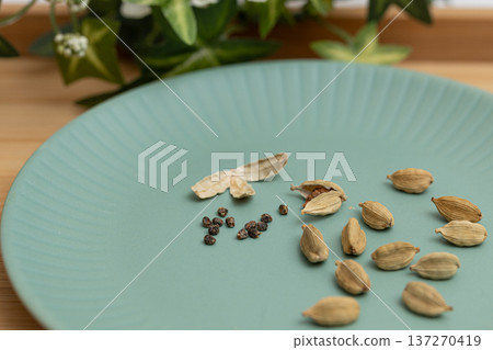 Cardamom seeds - spice stock photo - Cardamom is said to be good for preventing hay fever 137270419