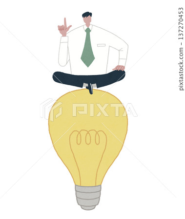 一個商人靈機一動，用食指指著燈泡。 137270453