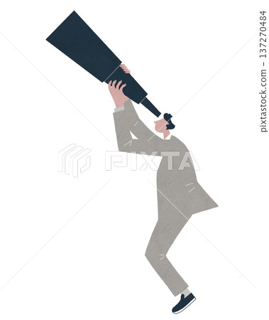 Businessman looking up at the sky with a large telescope 137270484