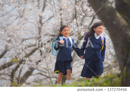 Pretty girl entering elementary school Pretty girl entering elementary school 137270498