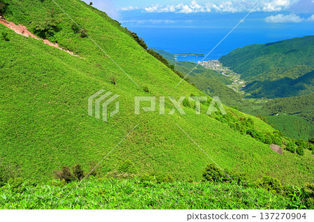 從西伊豆天際線上的戶田停車場出發,可從伊豆半島伊豆山脊步道、戶田魚港和駿河灣遠眺。 從西伊豆天際線上的戶田停車場出發,可從伊豆半島伊豆山脊步道、戶田魚港和駿河灣遠眺。 137270904