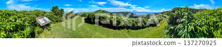 Izu Peninsula's Izu Mountain Ridge Trail: A panoramic view of Mt. Fuji and Mt. Daruma from the summit of Mt. Koki in summer Izu Peninsula's Izu Mountain Ridge Trail: A panoramic view of Mt. Fuji and Mt. Daruma from the summit of Mt. Koki in summer 137270925