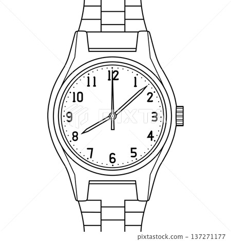 類比腕錶(8:08,三針鐘,圓形,阿拉伯數字,線條畫) 類比腕錶(8:08,三針鐘,圓形,阿拉伯數字,線條畫) 137271177