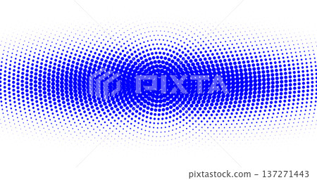 Blue circular halftone pattern with varying dot sizes forming an oval gradient on white Blue circular halftone pattern with varying dot sizes forming an oval gradient on white 137271443