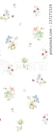 watercolor painting of leaf and flowers pattern 137271529