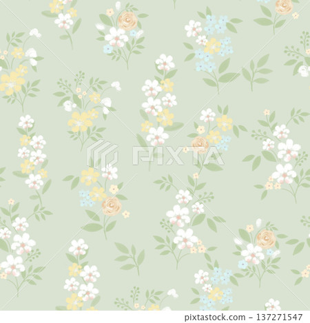 watercolor painting of leaf and flowers pattern 137271547