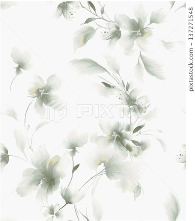 watercolor painting of leaf and flowers pattern 137271548