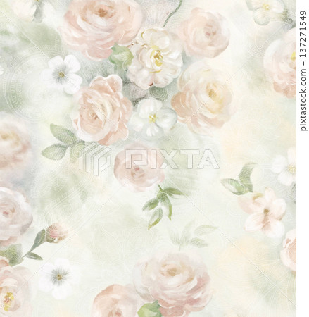 watercolor painting of leaf and flowers pattern 137271549