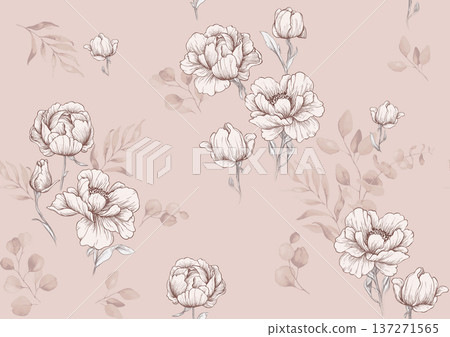 seamless pattern with peonies 137271565