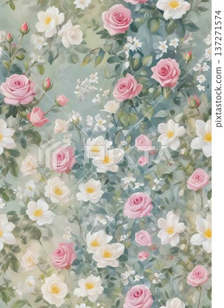 watercolor painting of leaf and flowers pattern watercolor painting of leaf and flowers pattern 137271574