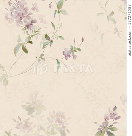 watercolor painting of leaf and flowers pattern 137271588