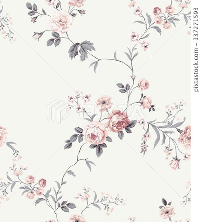 watercolor painting of leaf and flowers pattern 137271593