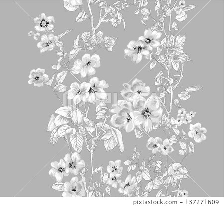 watercolor painting of leaf and flowers 137271609