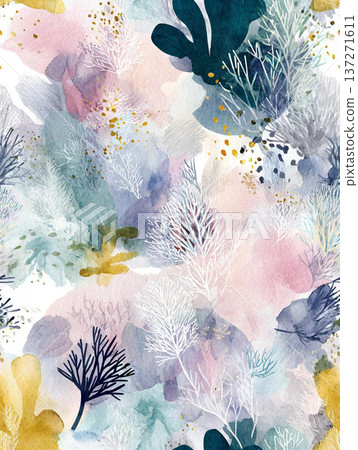 watercolor painting of leaf and flowers pattern watercolor painting of leaf and flowers pattern 137271611