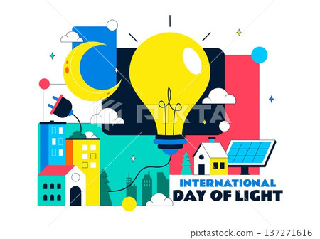 International Day Of Light Vector Illustration Featuring Light Bulb Solar Energy Cityscape And Rocket For Science Innovation Celebration Background International Day Of Light Vector Illustration Featuring Light Bulb Solar Energy Cityscape And Rocket For Science Innovation Celebration Background 137271616