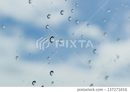 water drop on mirror with blue sky and white cloud background water drop on mirror with blue sky and white cloud background 137271658
