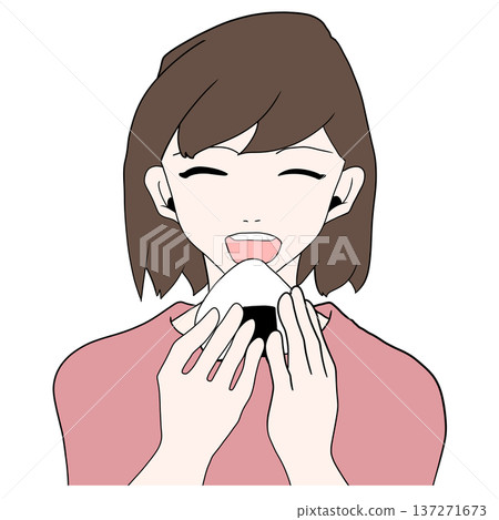 圖：一位女士正在吃飯團 137271673