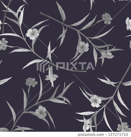Floral seamless pattern, black and white ruellia tuberosa flowers Floral seamless pattern, black and white ruellia tuberosa flowers 137271710